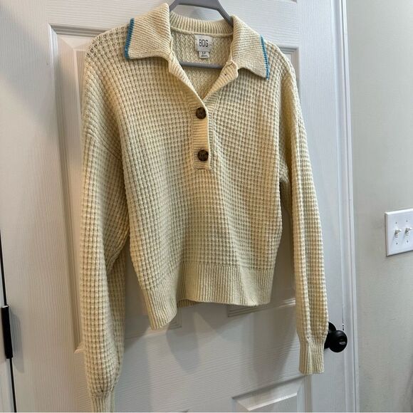 BDG Urban Outfitters women's cream blue waffle knit button up sweater sz small - Picture 3 of 9